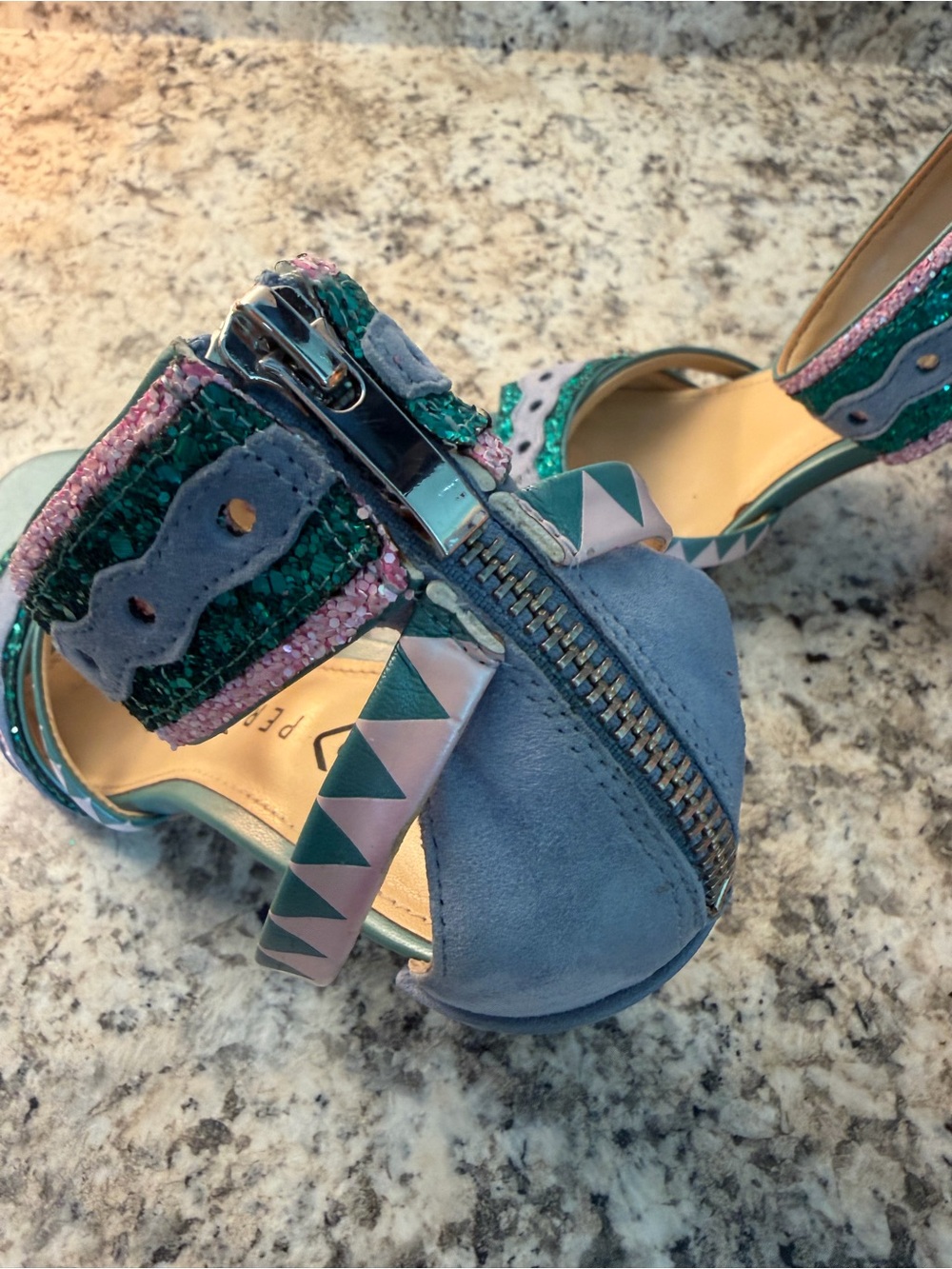 Katy Perry Collections Kai Teal, Lavender & Pink Chunky Heel Sandals Mermaid - Picture 9 of 10